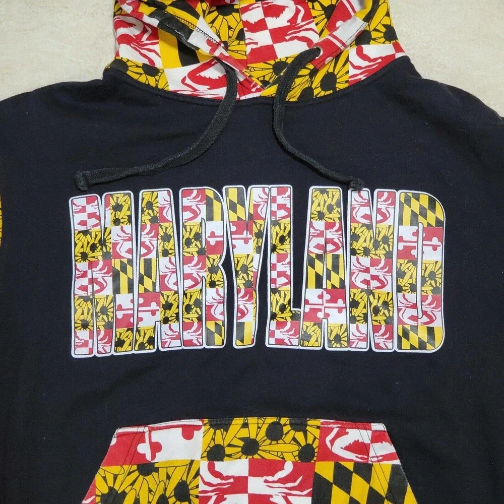 Maryland All Over Print AOP State Flag Sweatshirt Hoodie Mens Size L Large‎